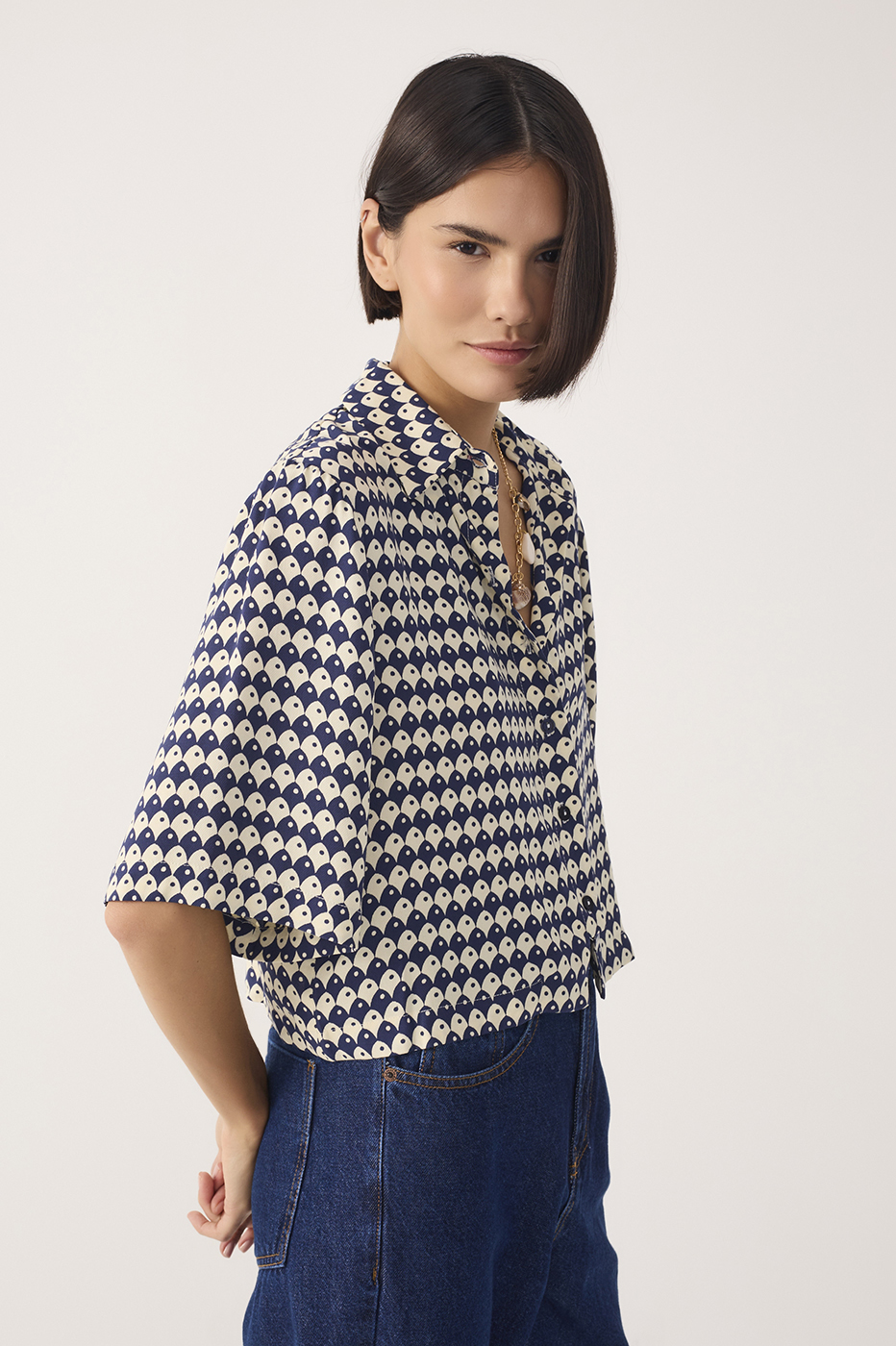 Blue Escama Collared Buttoned Shirt