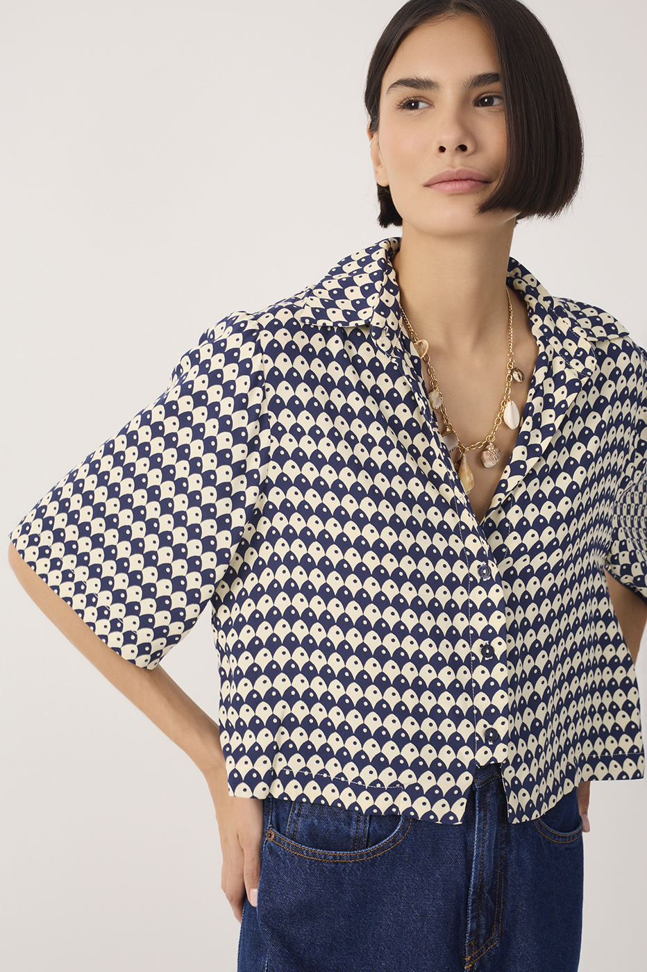 Blue Escama Collared Buttoned Shirt
