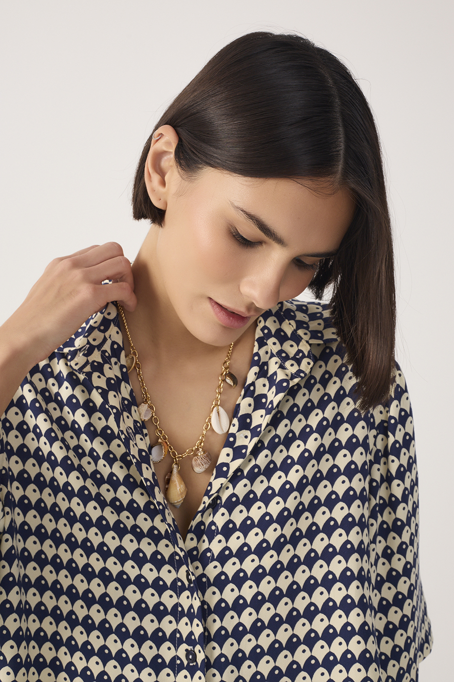 Blue Escama Collared Buttoned Shirt