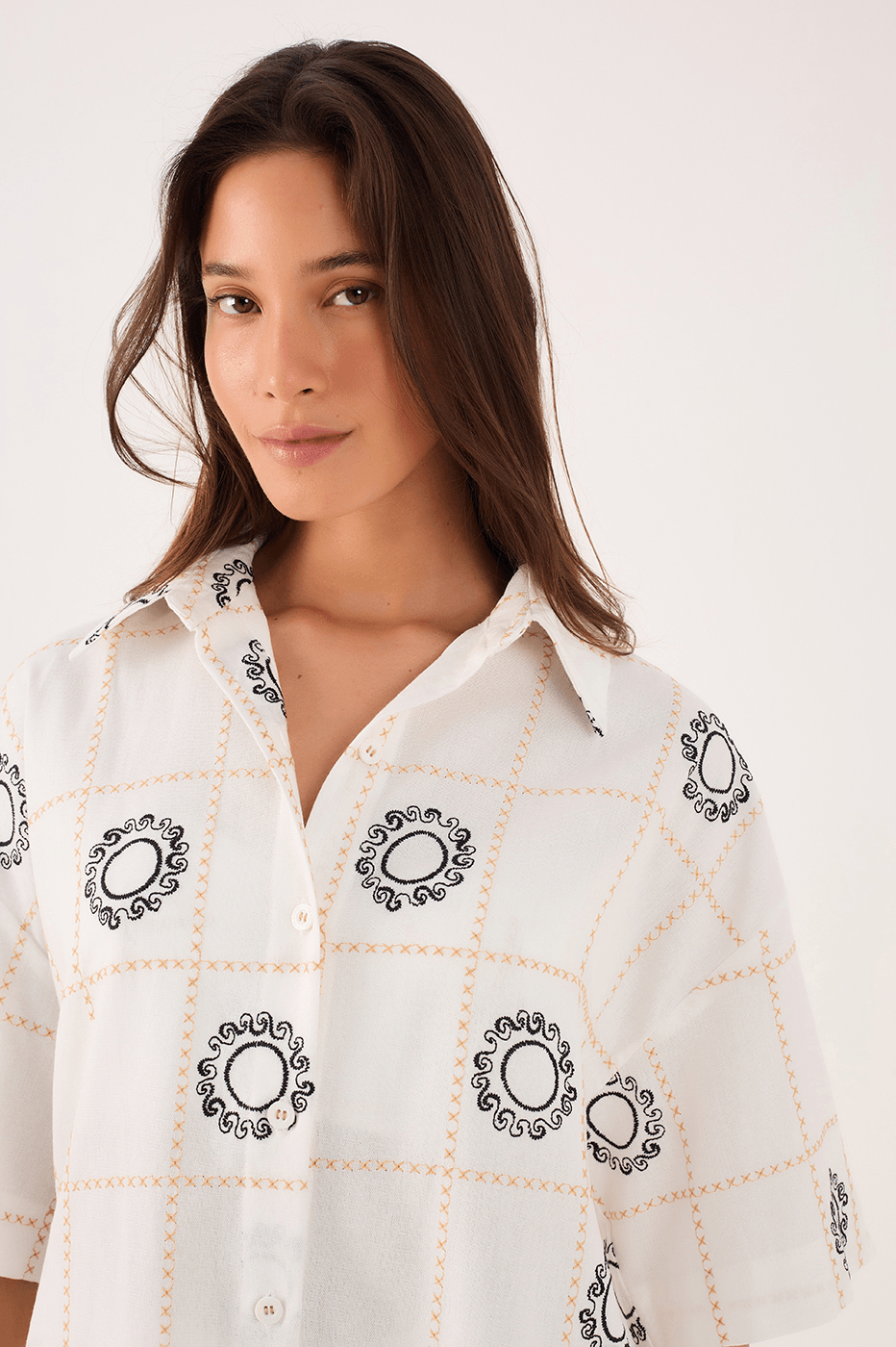 Sun-Embroidered Linen Shirt