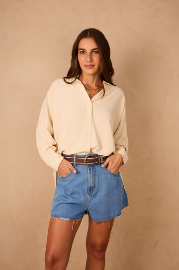 Off White Dropped Shoulder Shirt