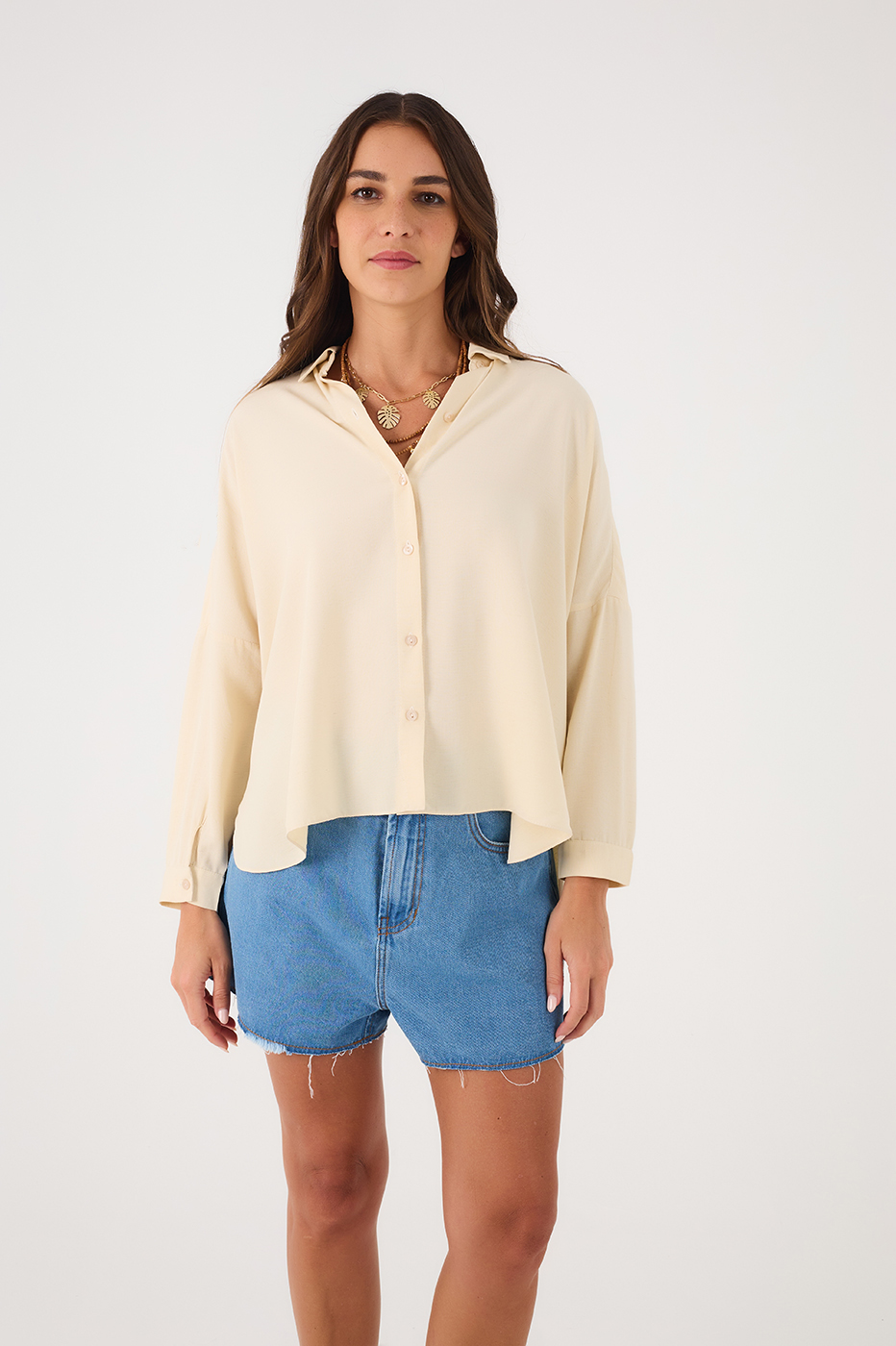 Off White Dropped Shoulder Shirt