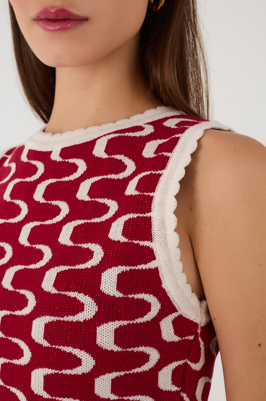 Red Copanema Print Knit Top
