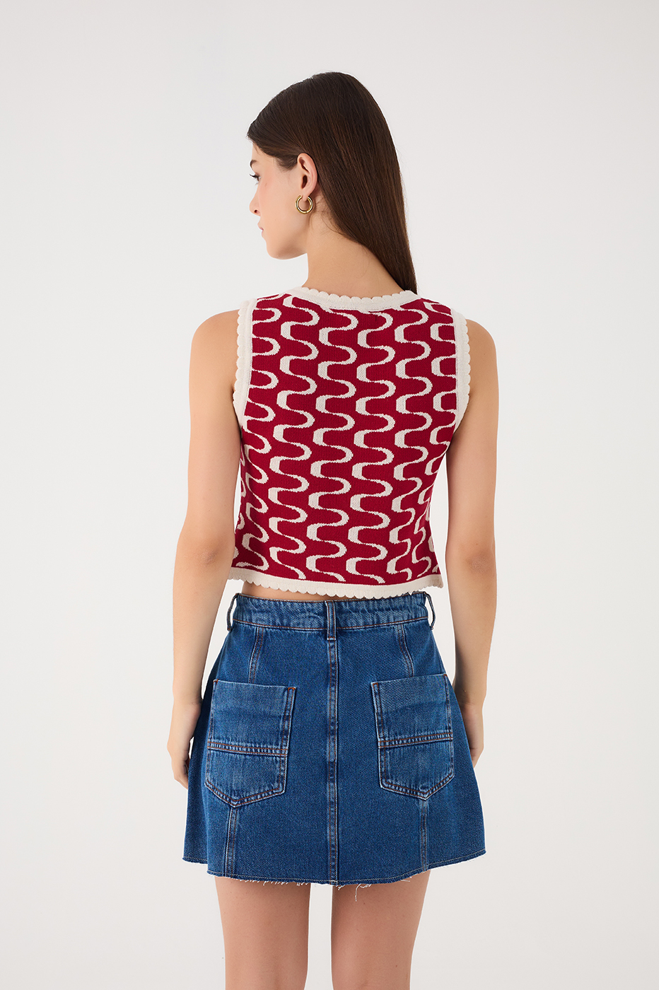 Red Copanema Print Knit Top