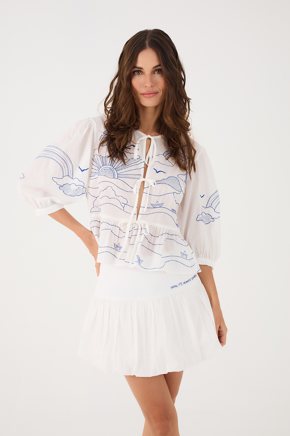 Embroidered Voile Gown