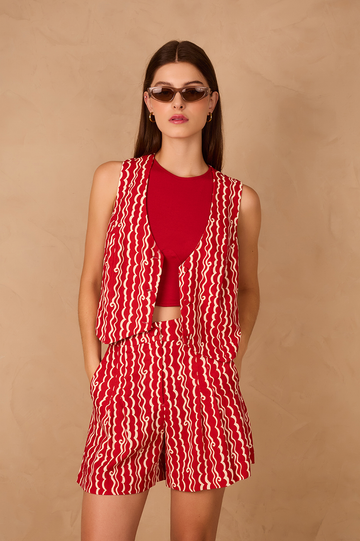Red Sleeveless Corset Crop Top