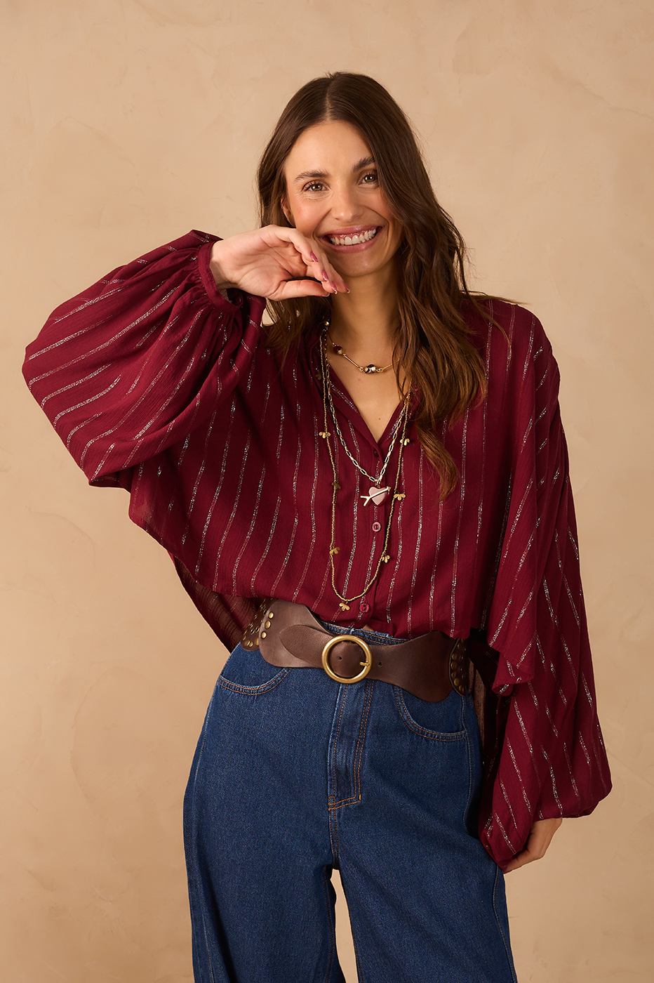 Wine Bossa Lurex  Blouse