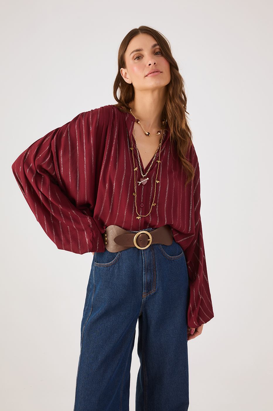 Wine Bossa Lurex  Blouse