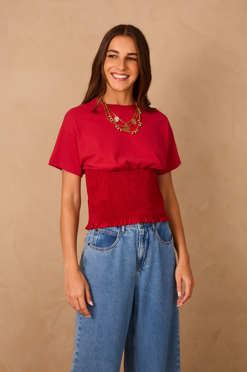 Red Encanto Waist Smocked T-Shirt
