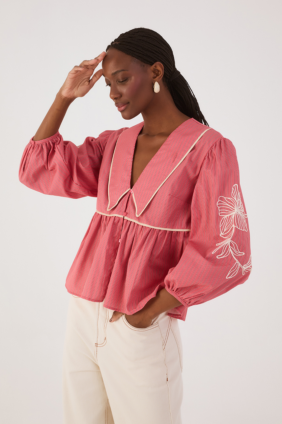 Striped Embroidered Blouse