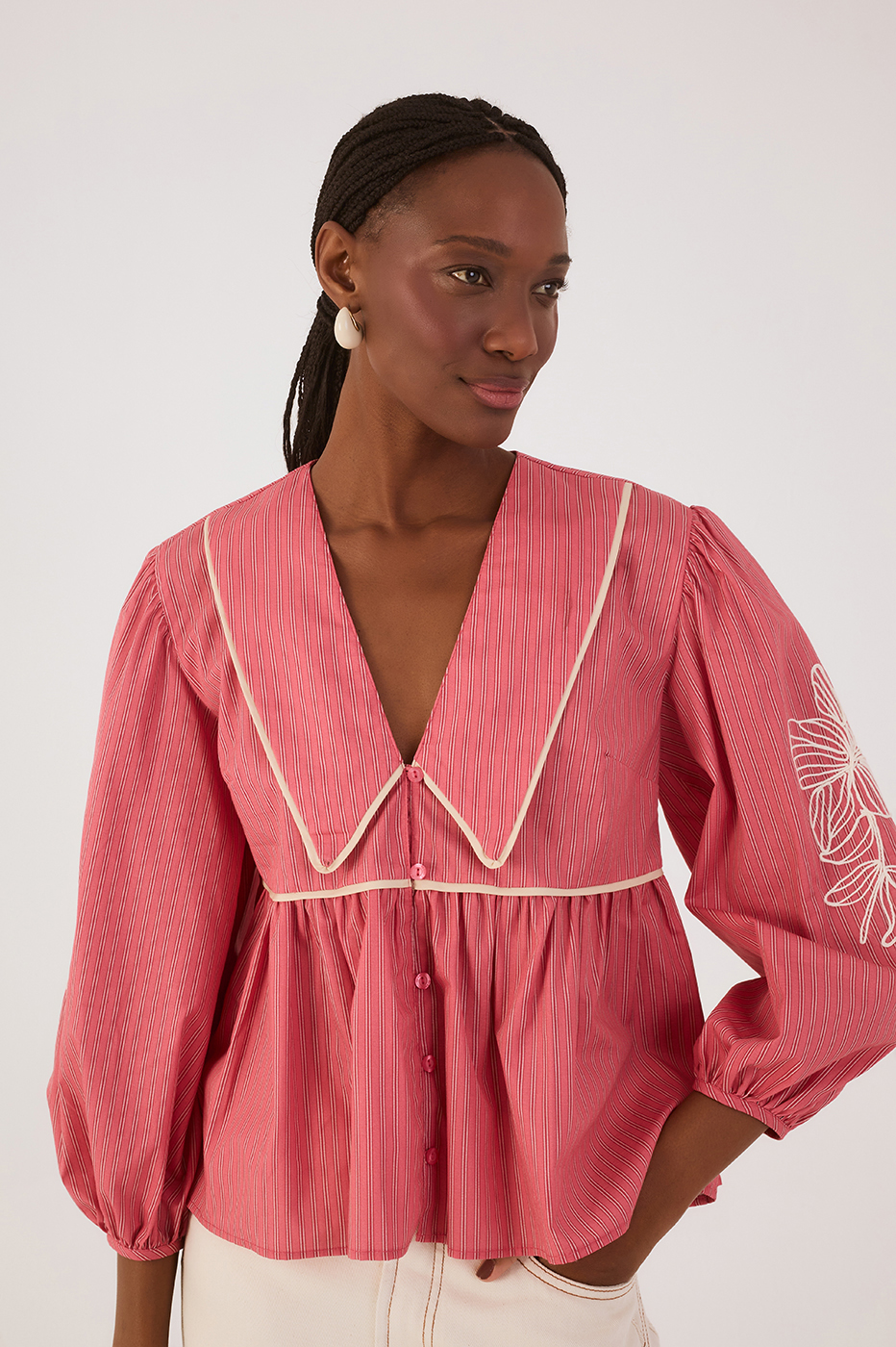 Striped Embroidered Blouse