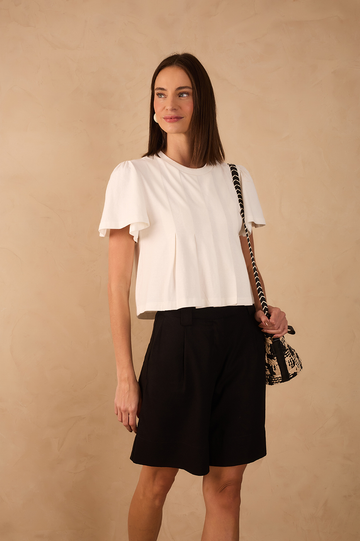 Off-White Pleats Crew Neck Short Sleeve Blouse