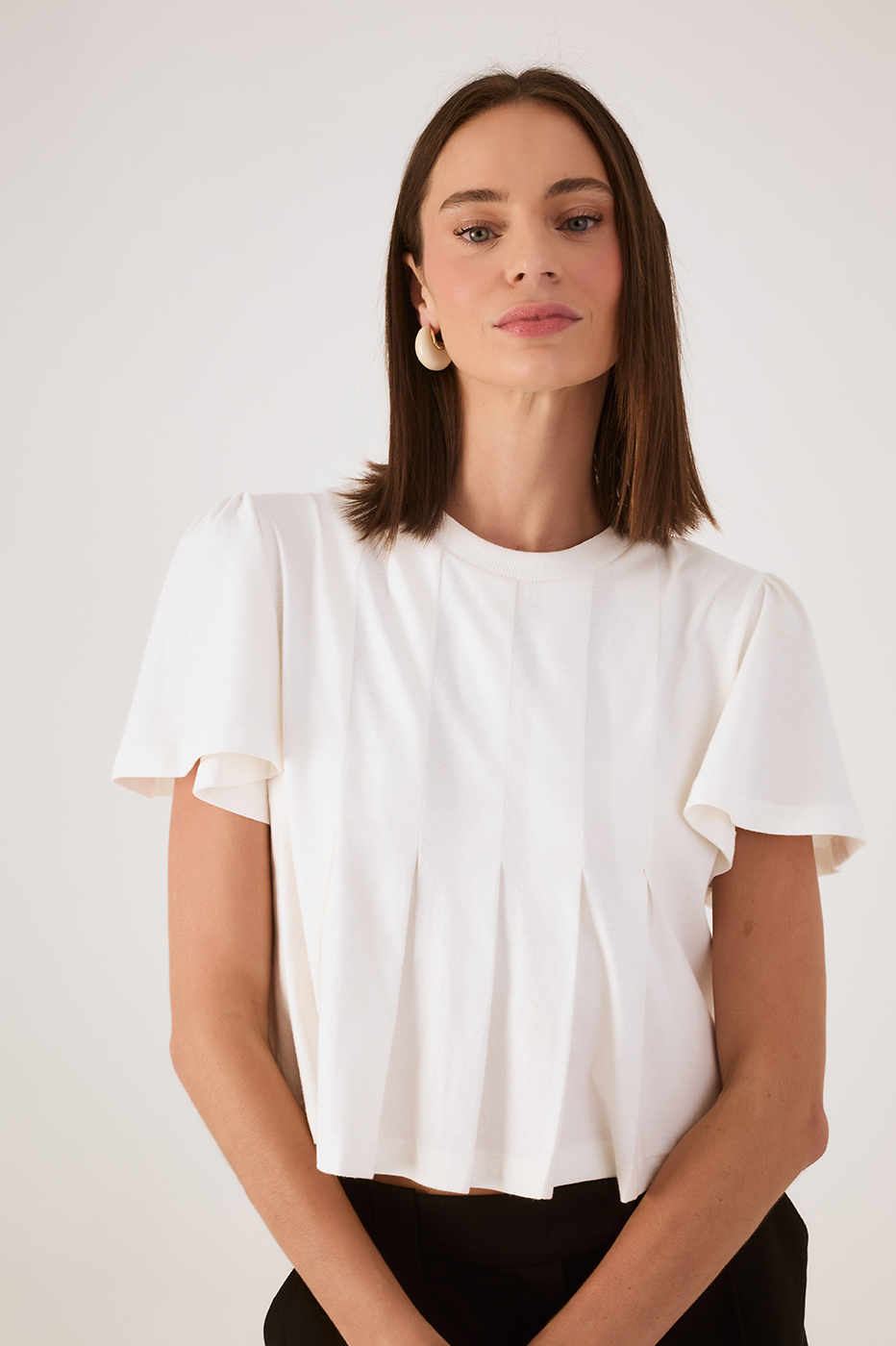 Off-White Pleats Crew Neck Short Sleeve Blouse