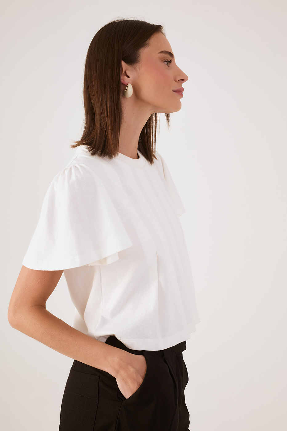 Off-White Pleats Crew Neck Short Sleeve Blouse
