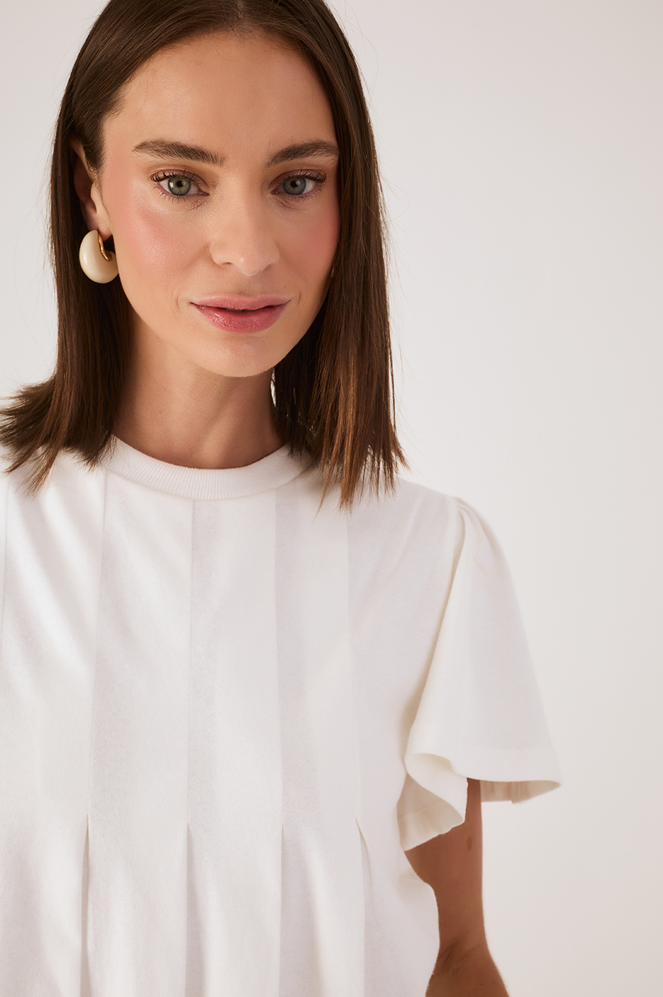 Off-White Pleats Crew Neck Short Sleeve Blouse