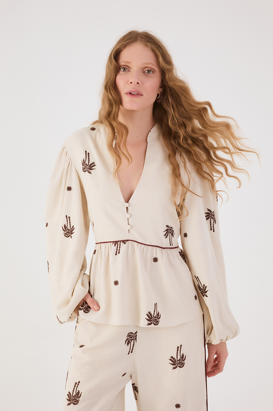 Sol Rio Embroidered Peplum Blouse