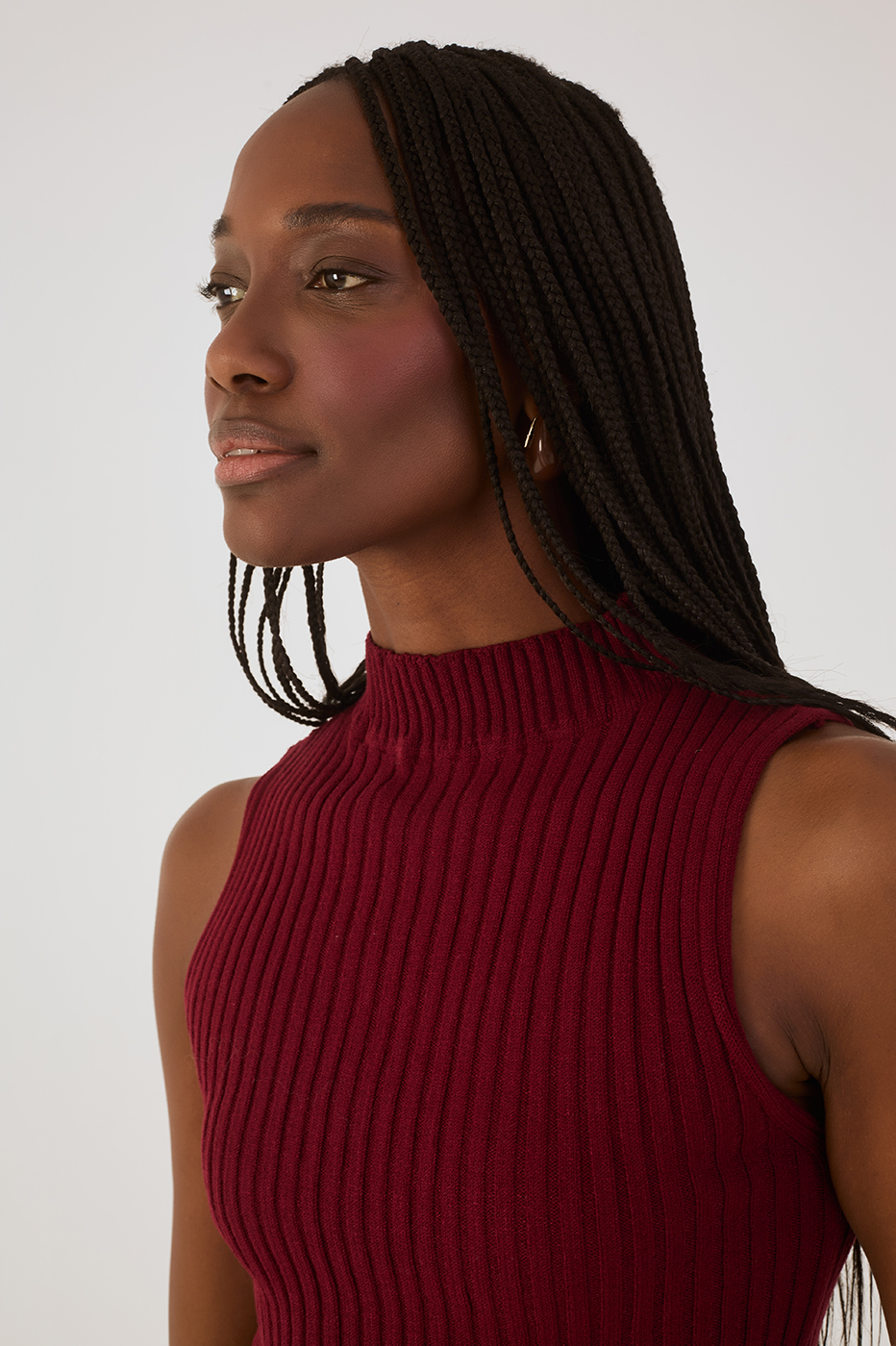 Wine Bossa Ribbed Sleeveless Turtleneck