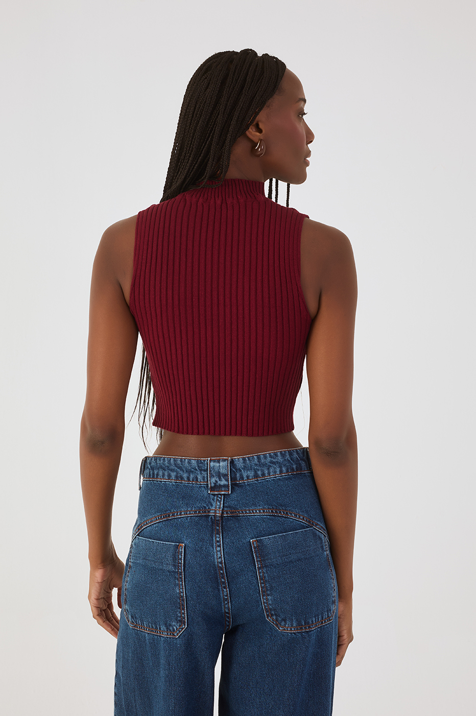 Wine Bossa Ribbed Sleeveless Turtleneck