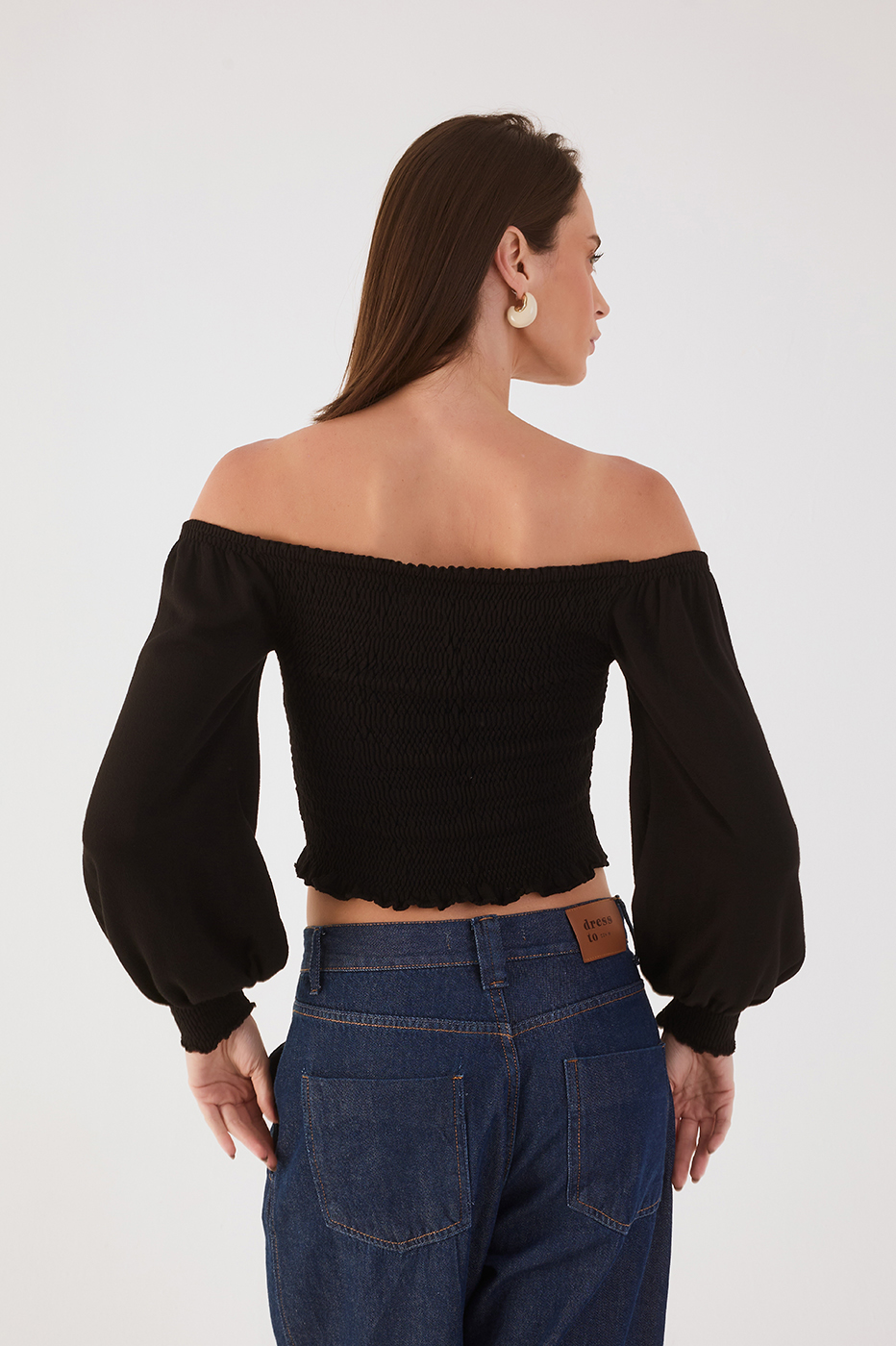 Smocked Sleeve Knit Blouse