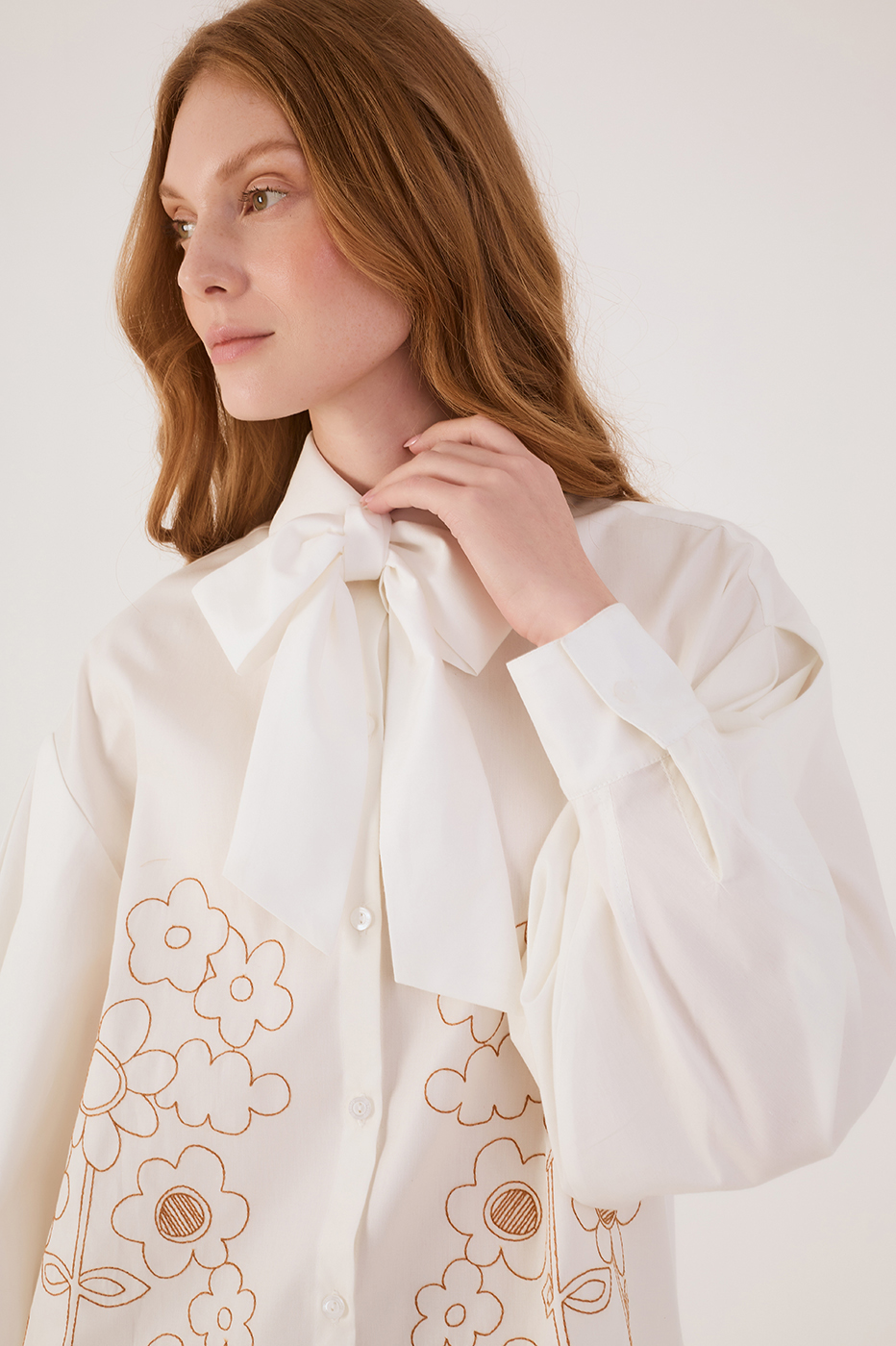 Pleated Embroidered Cotton Shirt
