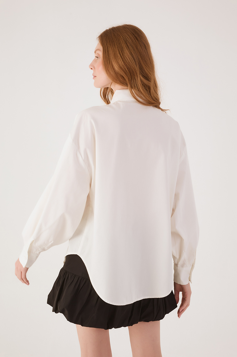 Black Pleated Embroidered Cotton Shir