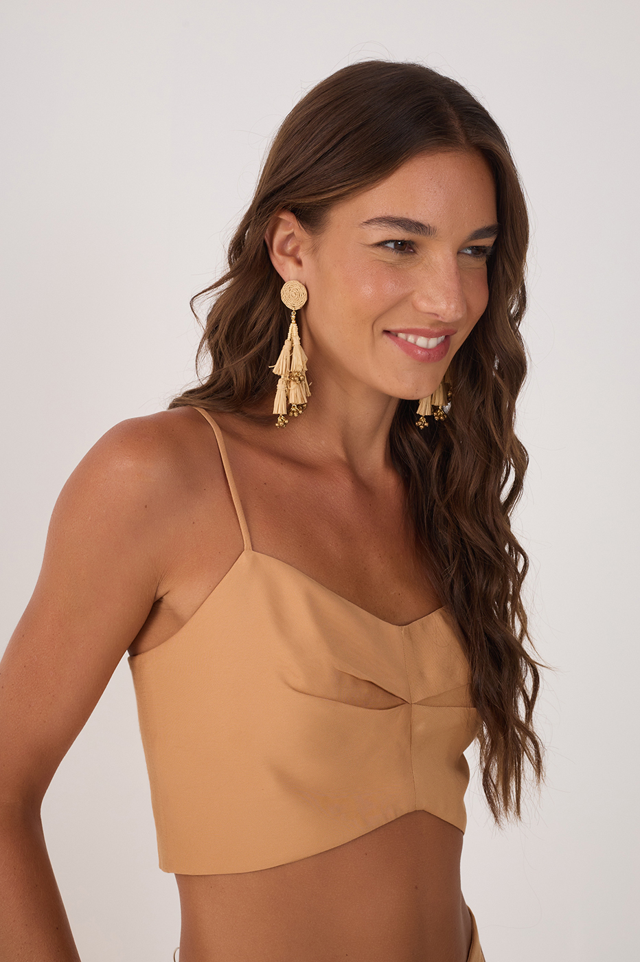 Beige Pleated Metal Zip Top