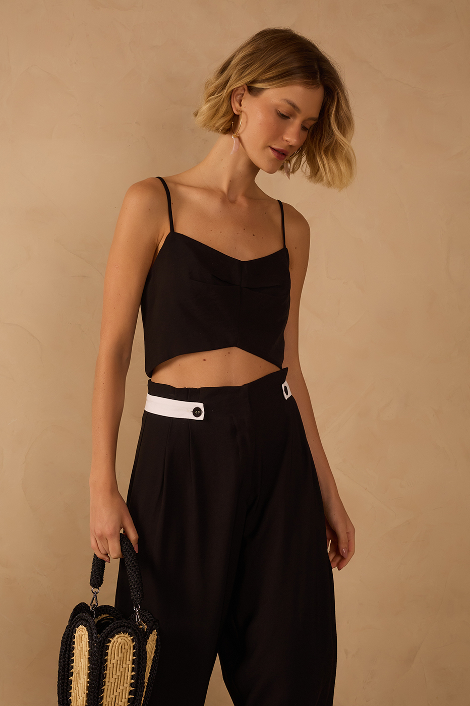Black Pleated Metal Zip Top