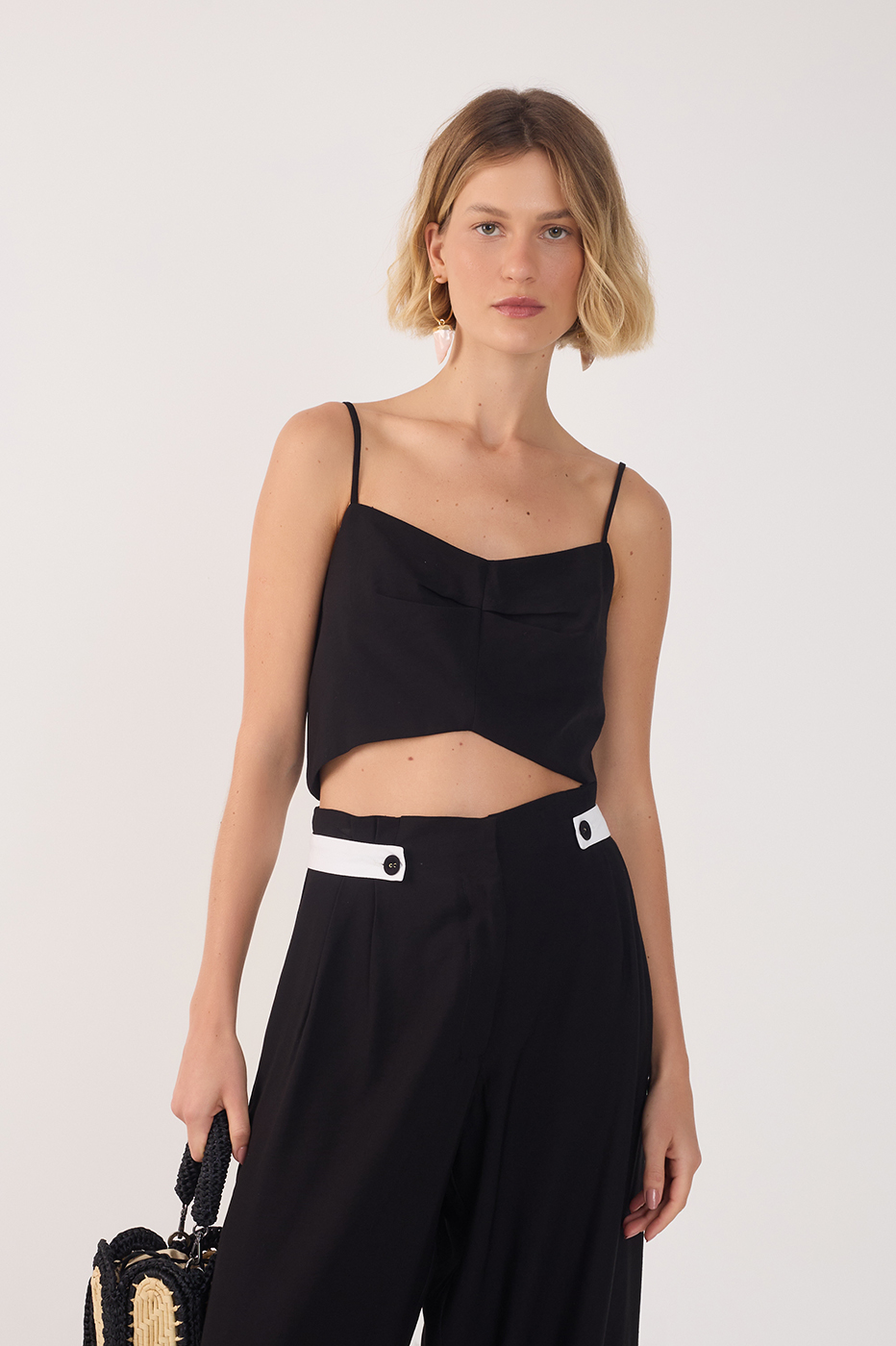 Black Pleated Metal Zip Top