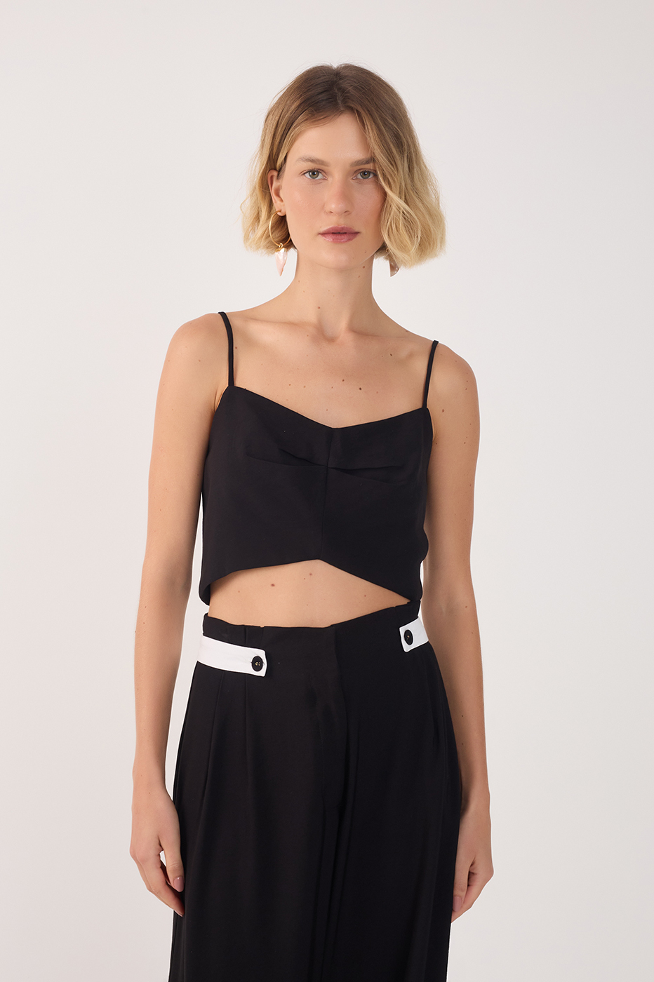 Black Pleated Metal Zip Top