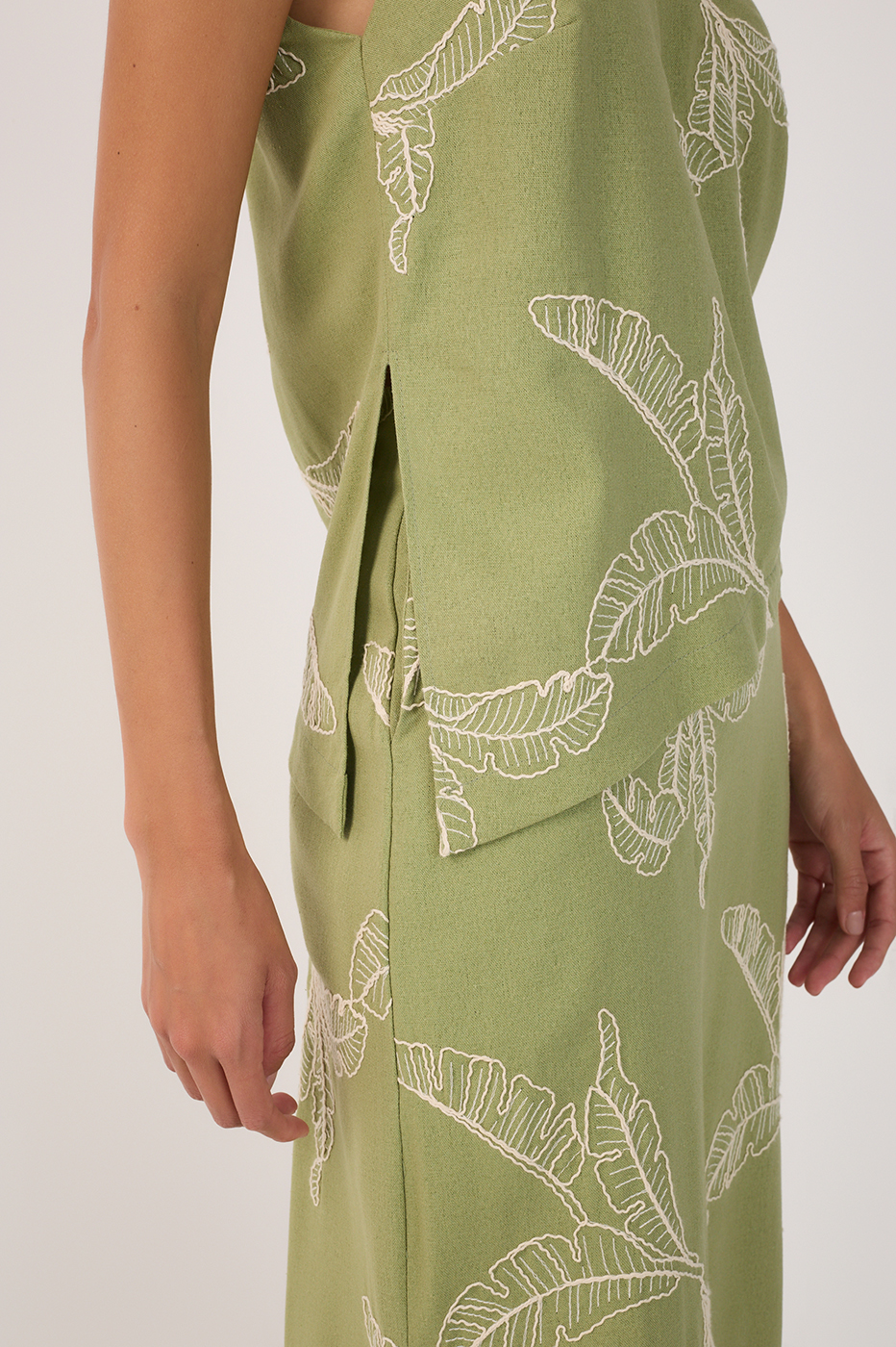 Green Embroidered One-Shoulder Blouse