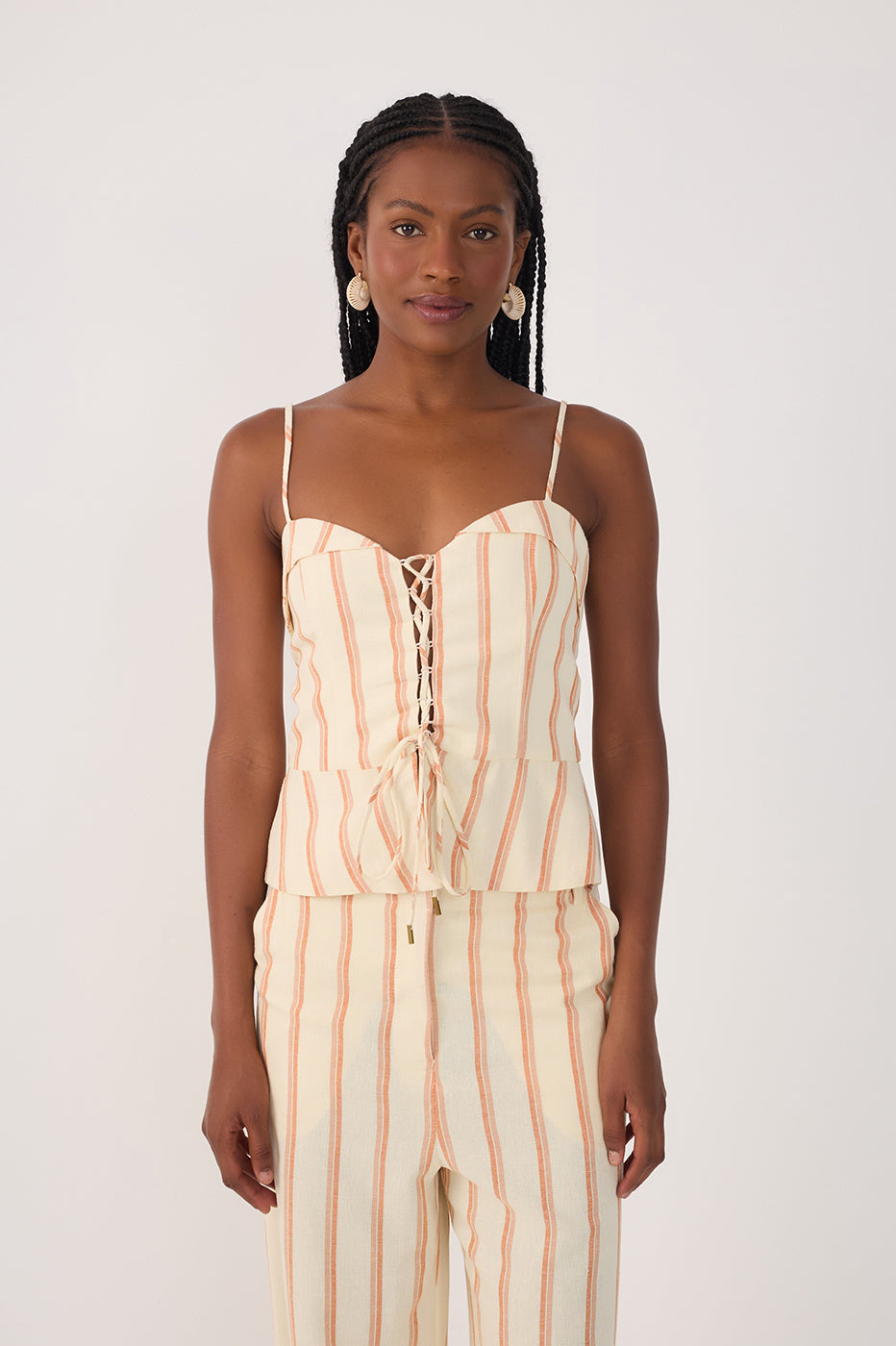 Beige Front Ties Zipper Sleeveless Blouse