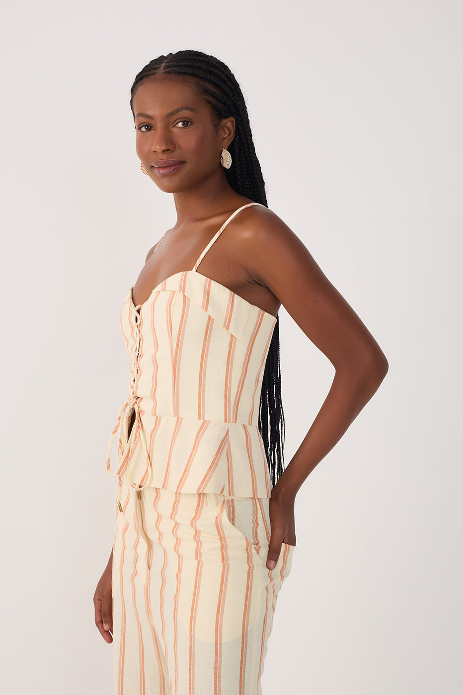 Beige Front Ties Zipper Sleeveless Blouse
