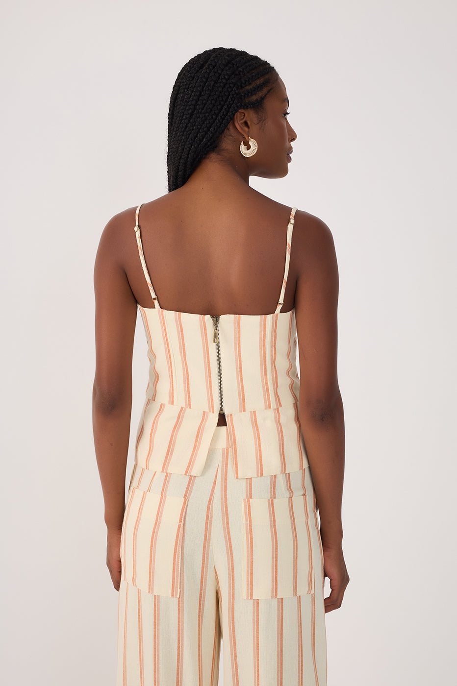 Beige Front Ties Zipper Sleeveless Blouse