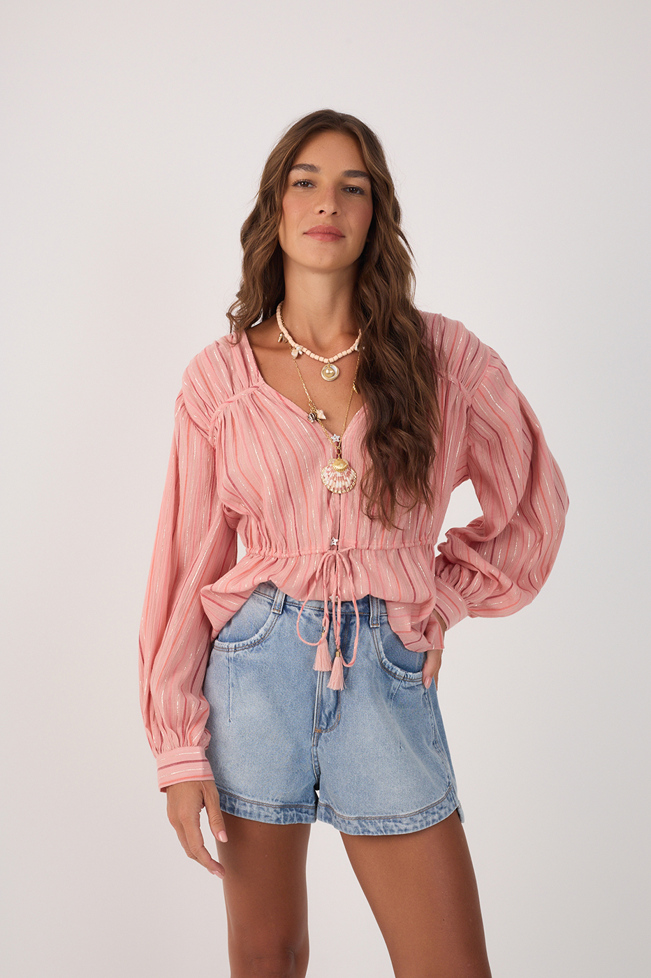 Lurex Voile Tie-Front Top