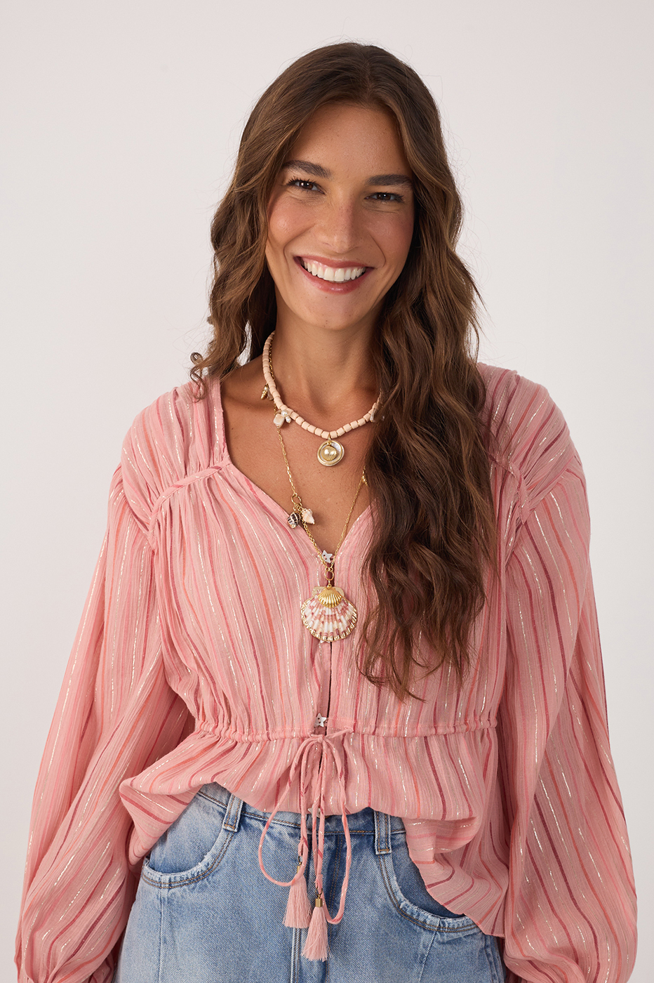 Lurex Voile Tie-Front Top