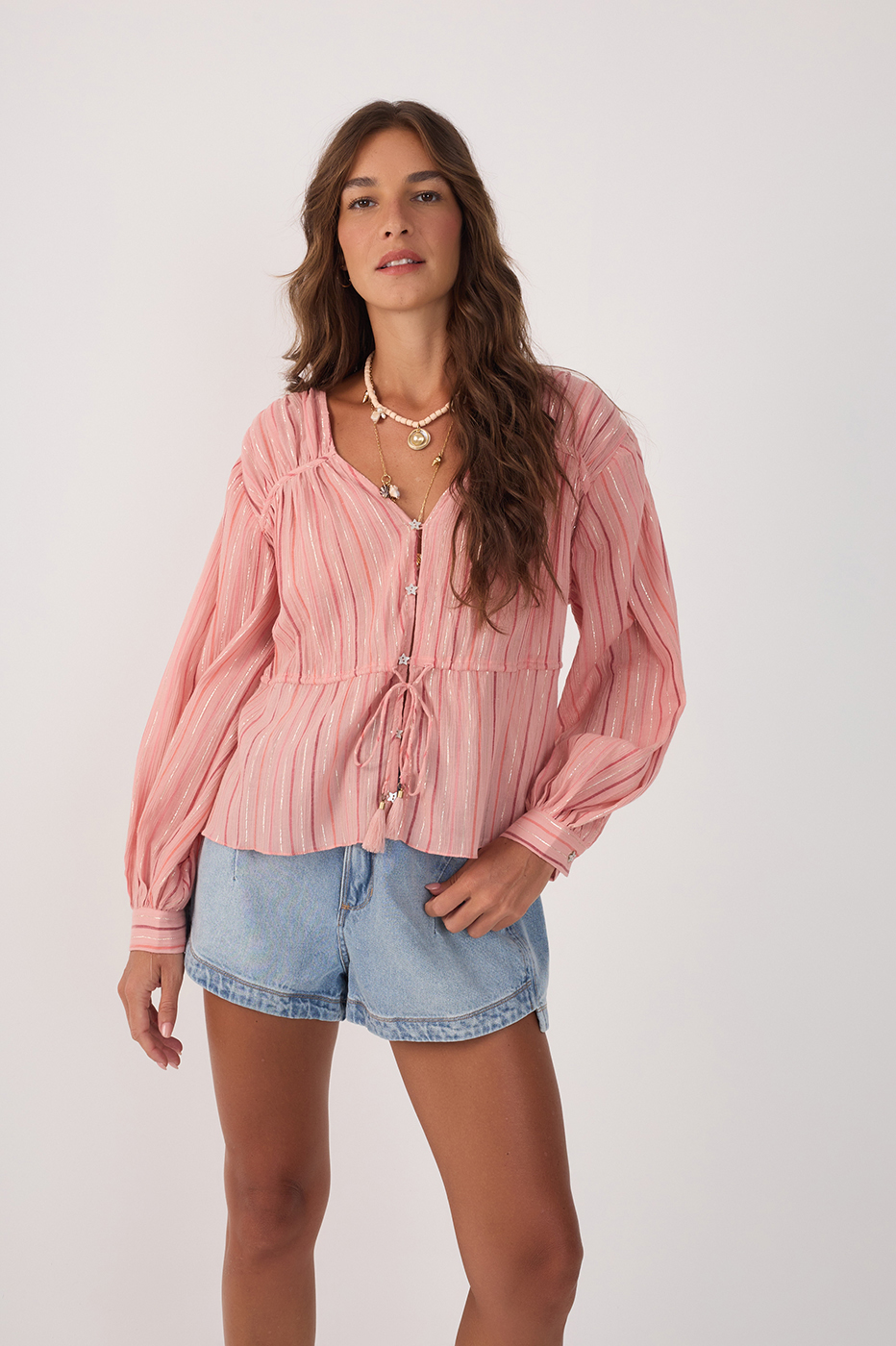 Lurex Voile Tie-Front Top