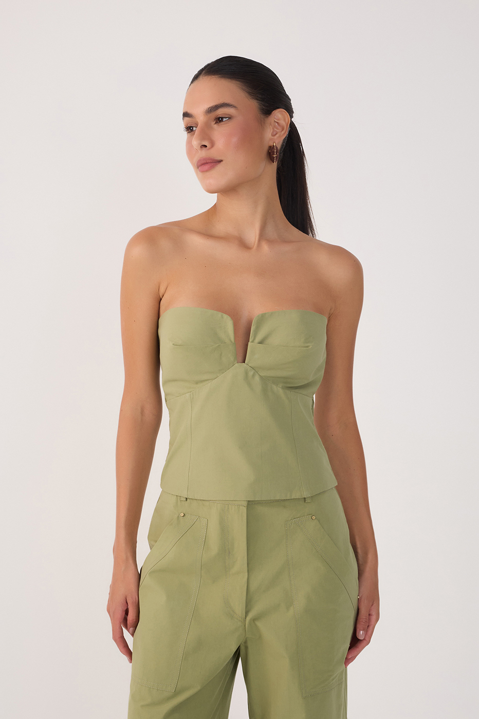 Green Cotton Front Neckline Top