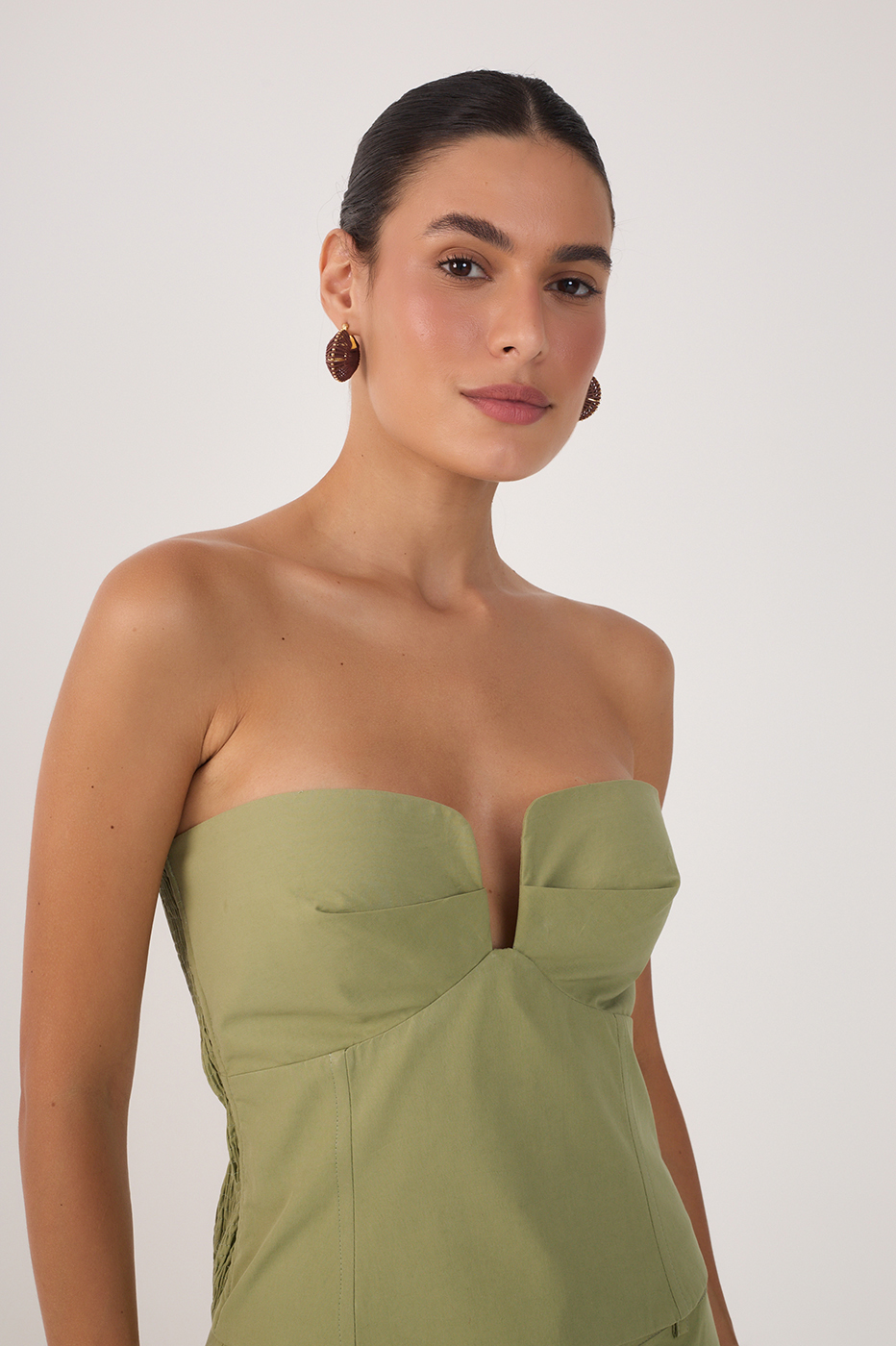 Green Cotton Front Neckline Top