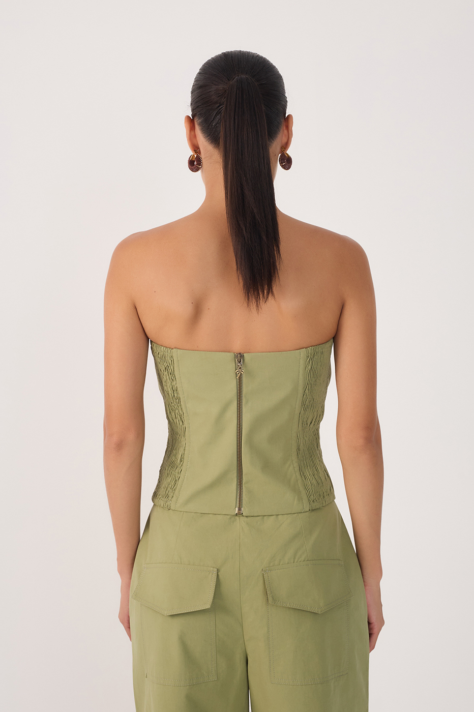 Green Cotton Front Neckline Top