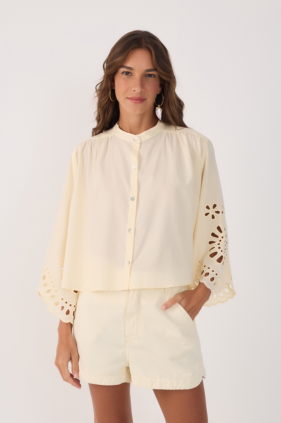 Cotton Shirt With Embroidered Hem