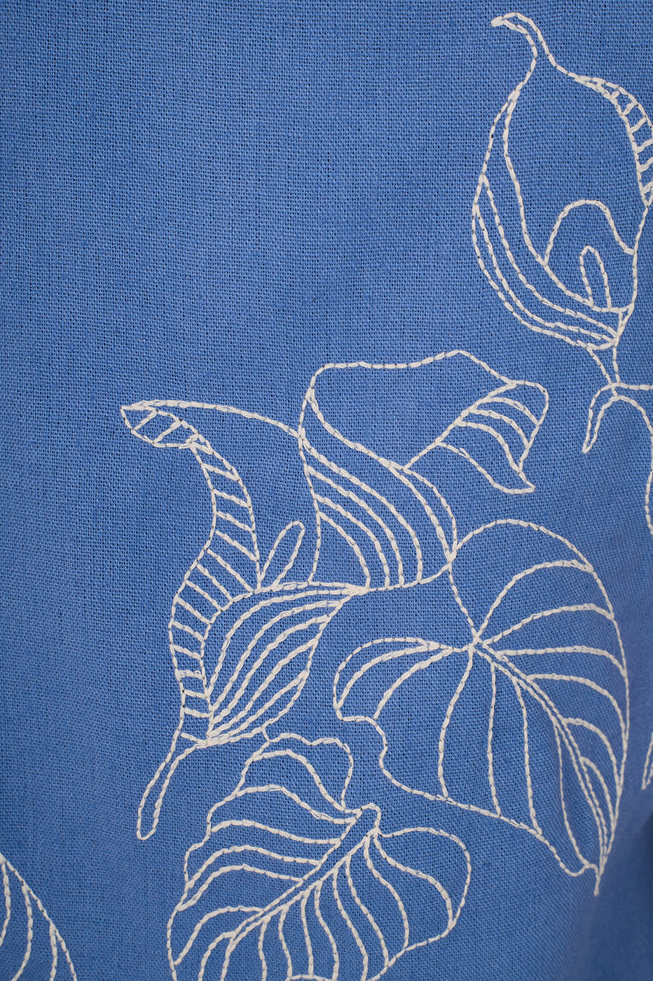 Blue Embroidered V Neck Linen Blouse