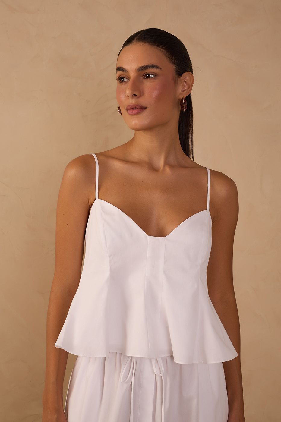White V Neck Sleeveless Cotton Peplum Top