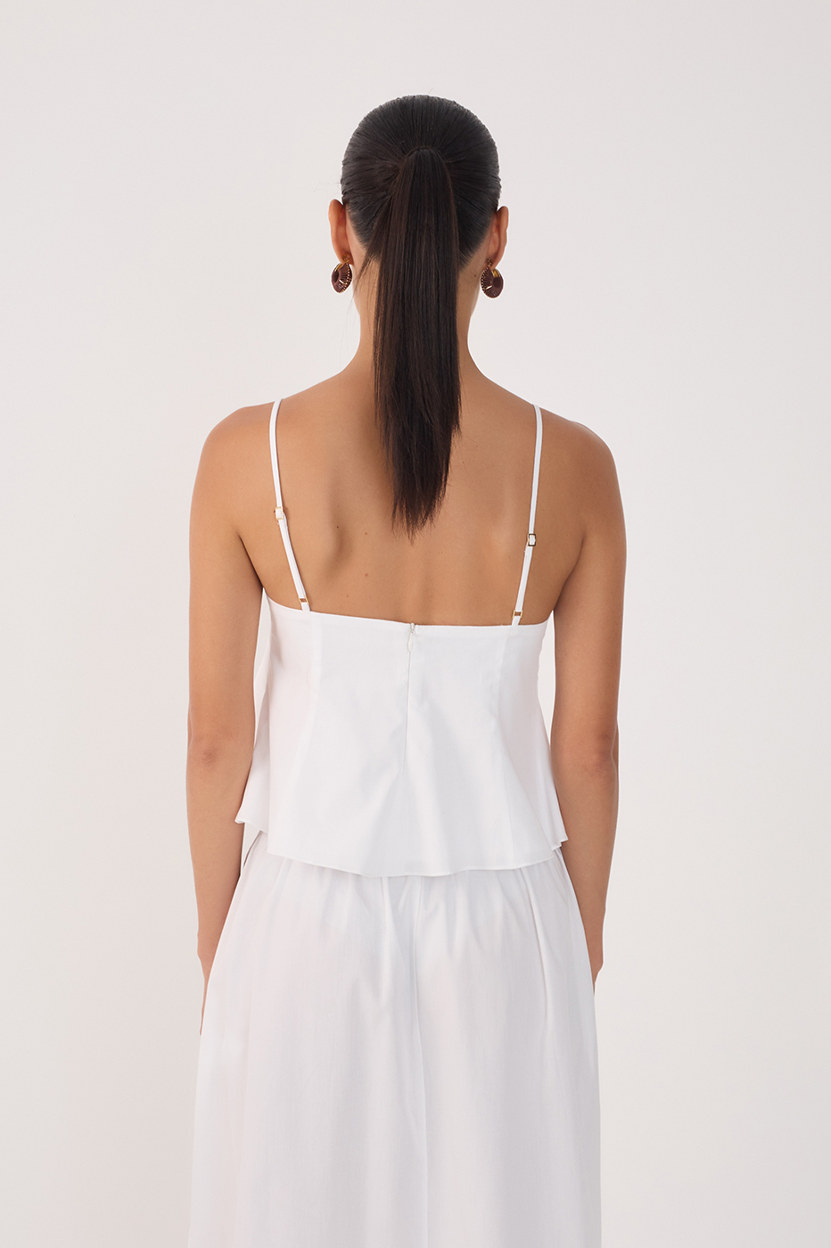White V Neck Sleeveless Cotton Peplum Top