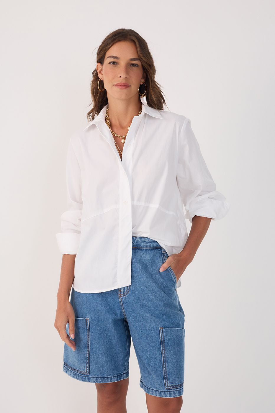 White Collared Buttoned Long Sleeve Shirt