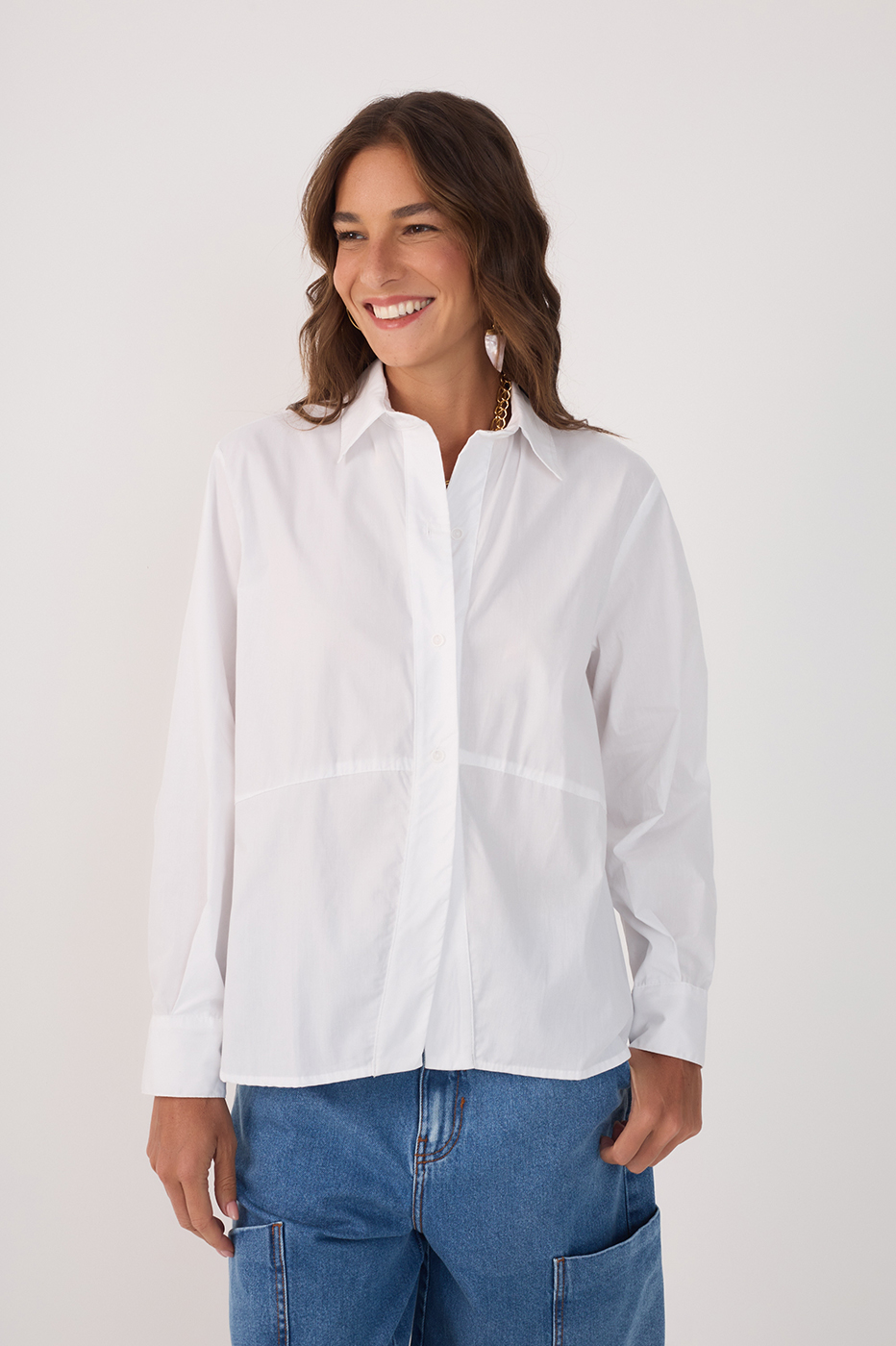 White Collared Buttoned Long Sleeve Shirt
