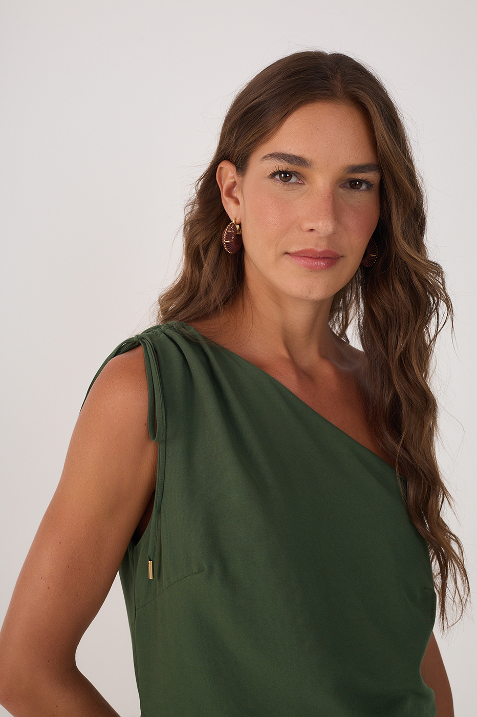 Green Asymmetric One-Shoulder Ties Blouse