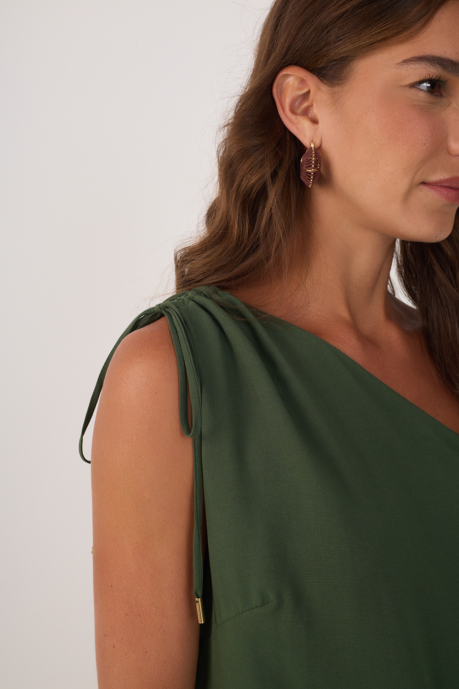 Green Asymmetric One-Shoulder Ties Blouse