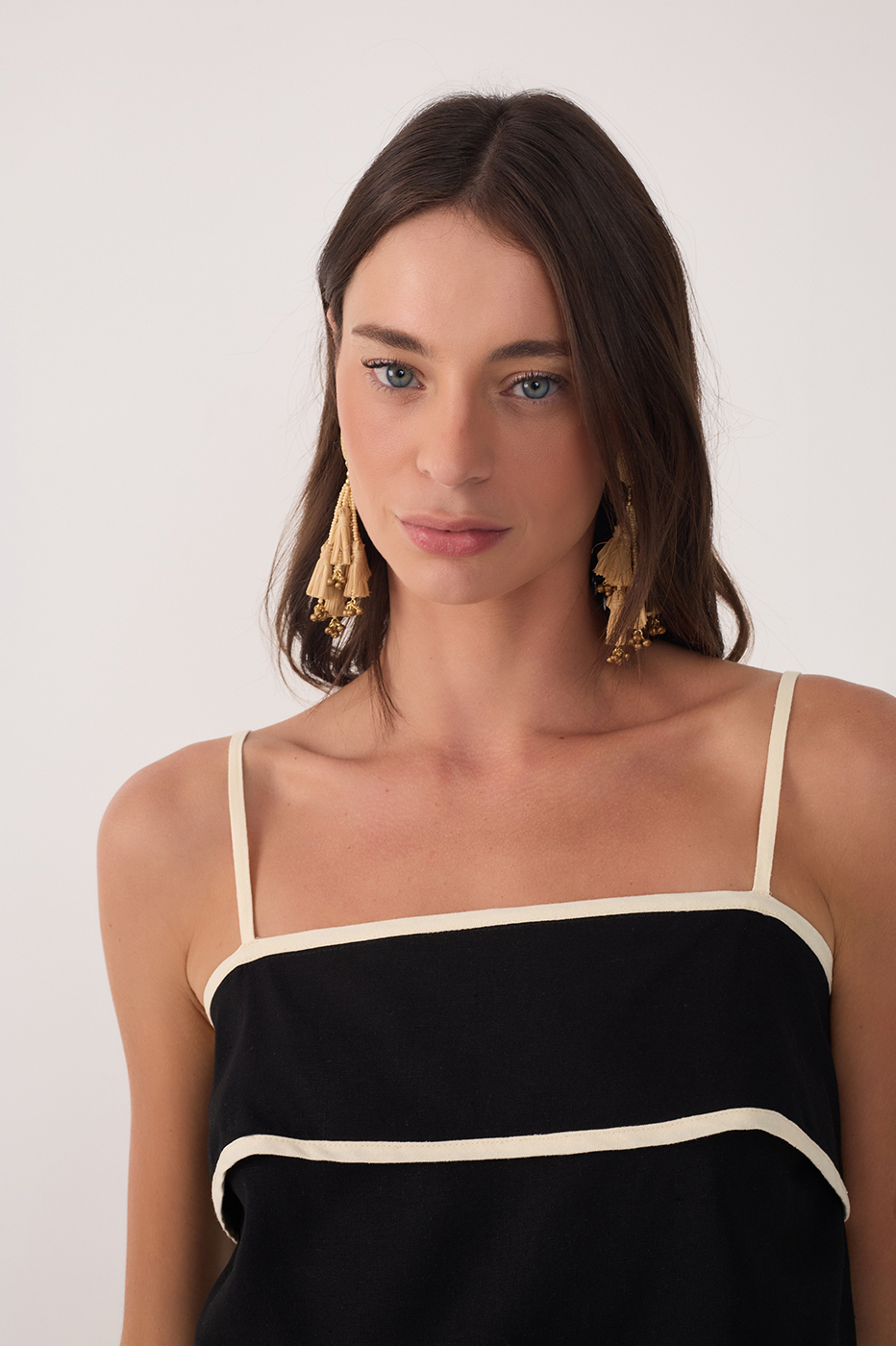 Black Square Neck Back Button Crop Top