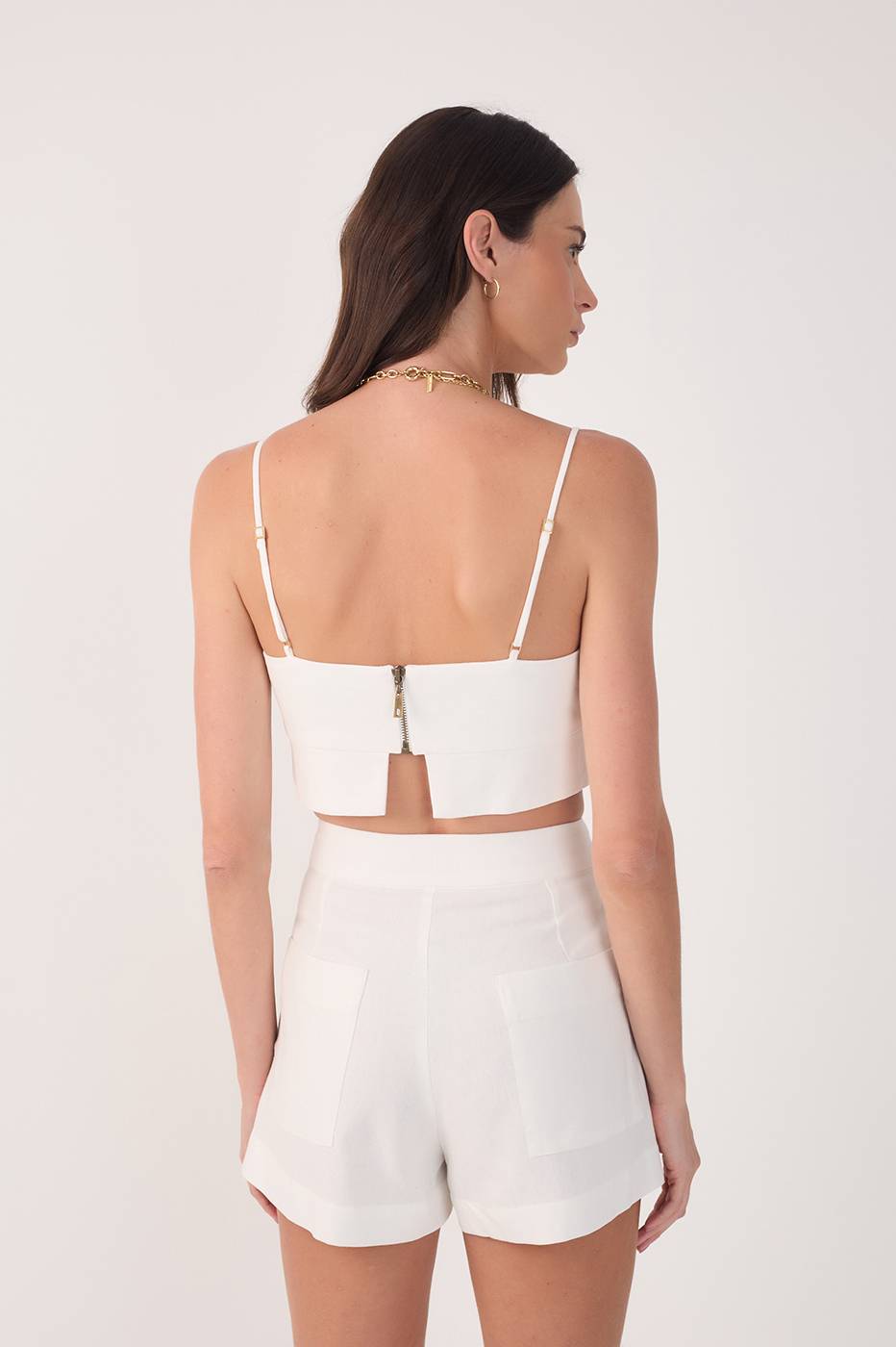 Off White Linen Cut Out Hem Top
