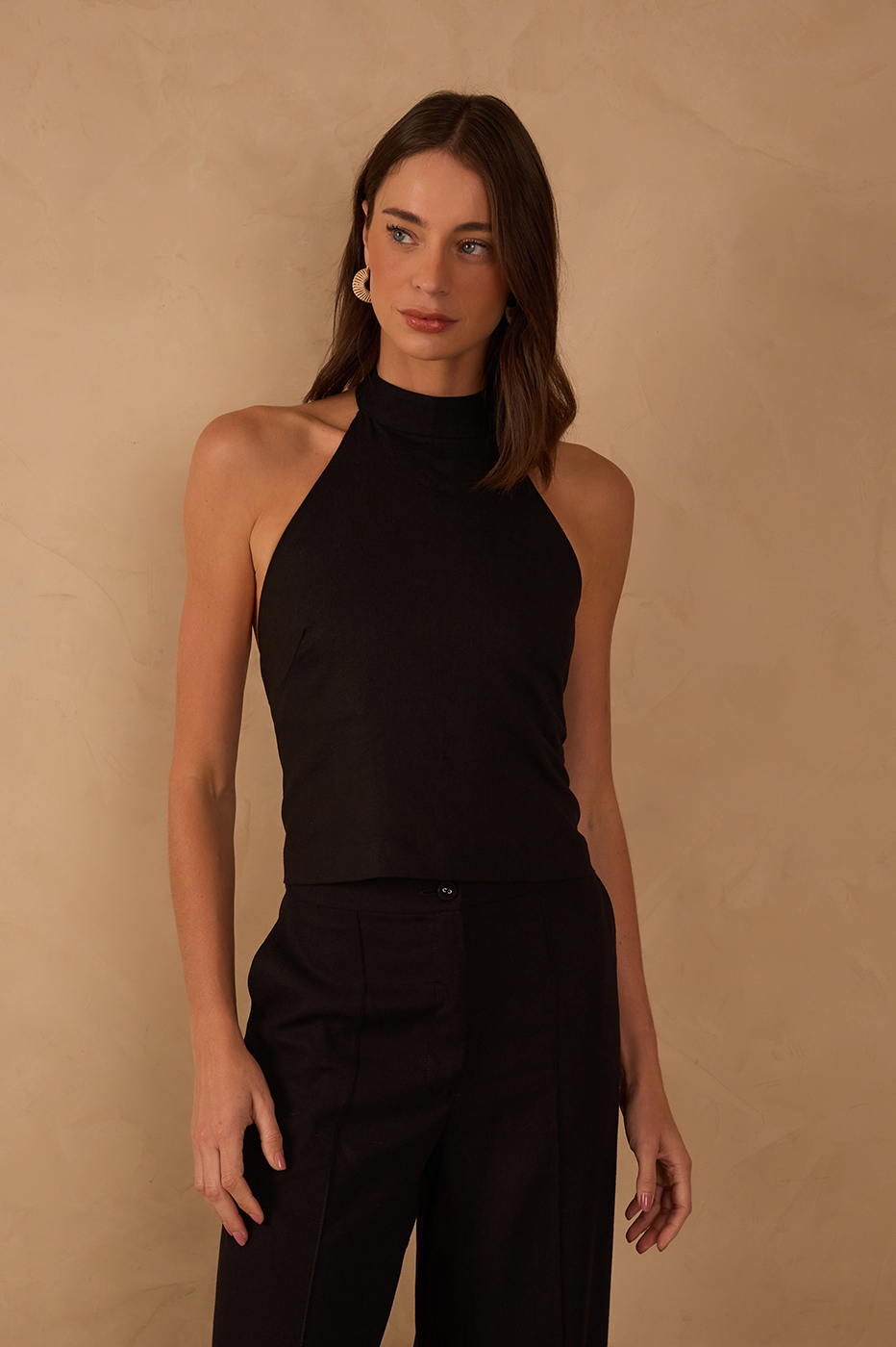 Black Linen Halter Neck Top